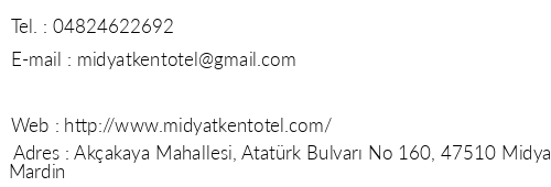 Midyat Kent Otel telefon numaralar, faks, e-mail, posta adresi ve iletiim bilgileri
